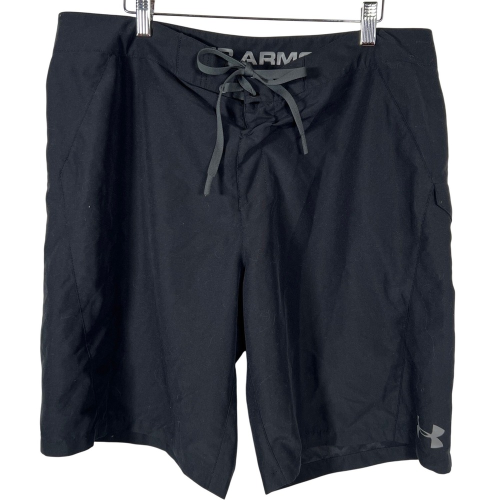 Athletic Black Board Shorts Under Armour Lace Up Hybrid 38 Waist Mens